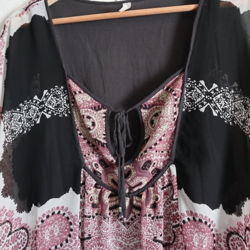 FREE People Marla Dreams Dress Black Combo Purple Floral Boho Hippie Slouchy - Picture 4 of 11